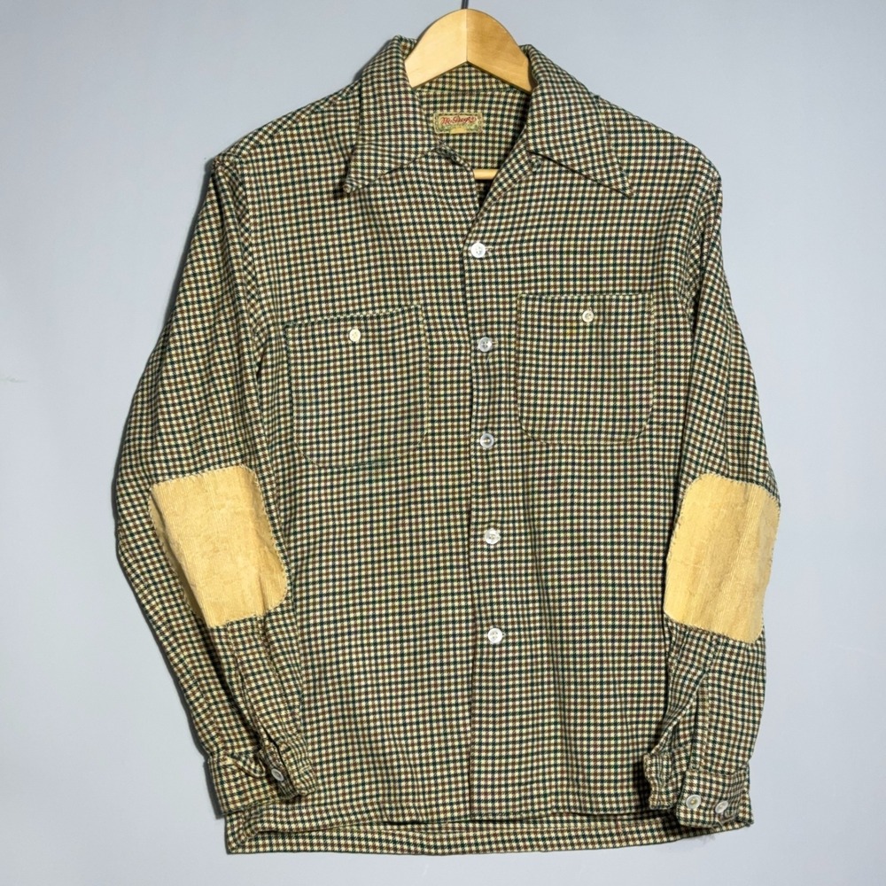 Vintage McGregor 1940s Shirt Button Down Mens Small Houndstooth Elbow Patch